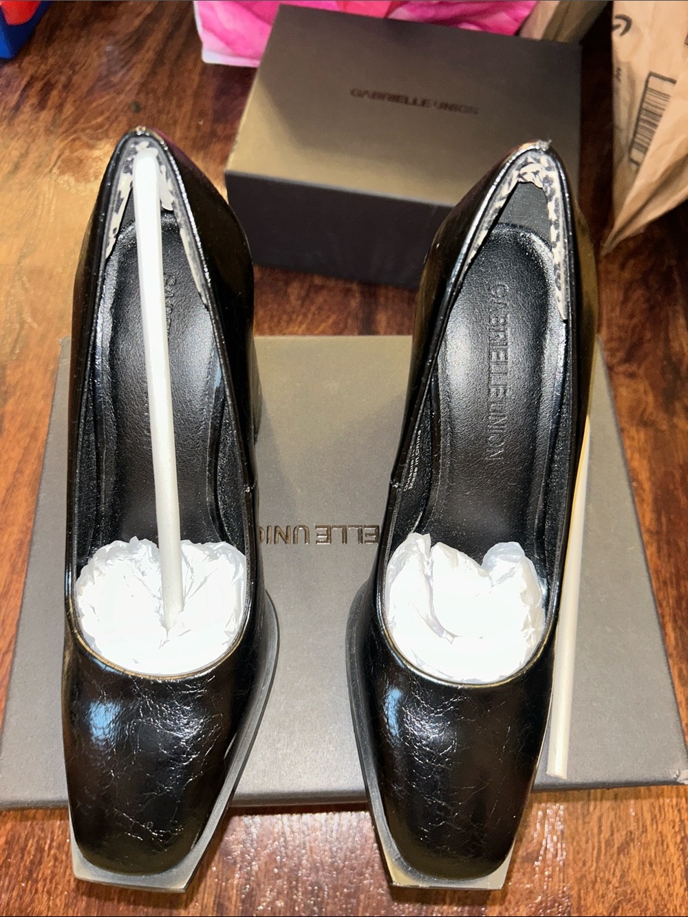 Gabrielle Union Black Patent Square-Toe Pumps